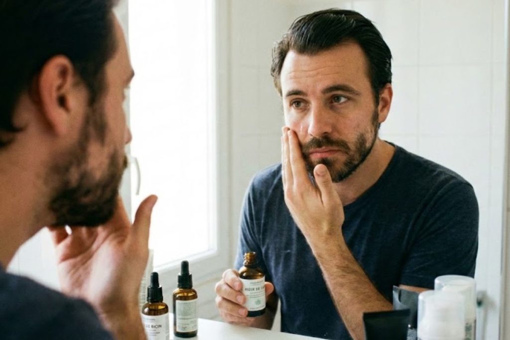 Trous dans la barbe : L'huile de ricin sert-elle vraiment à quelque chose ou faut-il passer à la greffe ? 1 barbe incomplète et huiles de pousse