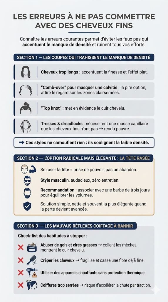 Quelles coupes lorsque on a les cheveux fins ? 5 Infographie : erreurs à ne pas commettre avec des cheveux fins