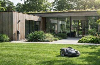 Robot tondeuse sur une pelouse