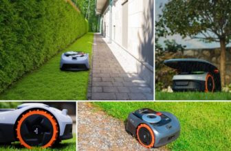 Robot tondeuse sur une pelouse