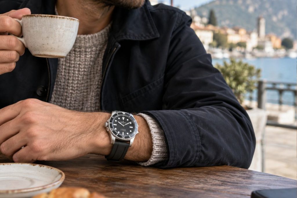 Montre avec bracelet en caoutchouc noir